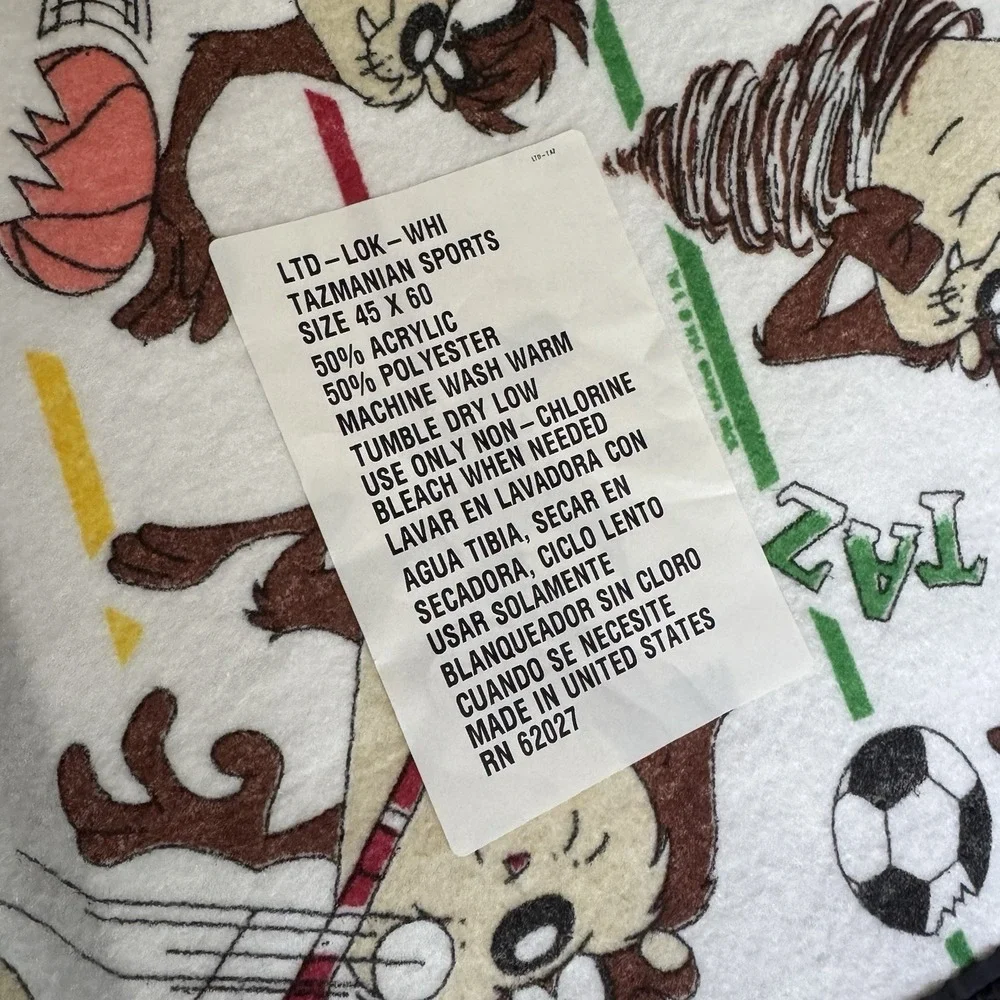 1984 Warner Brothers Taz Tasmanian Devil Throw blanket Vintage New 45x60